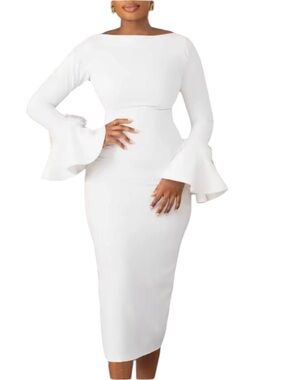 Metamorphosis Girl White Bell-Sleeve Midi Dress (XL)